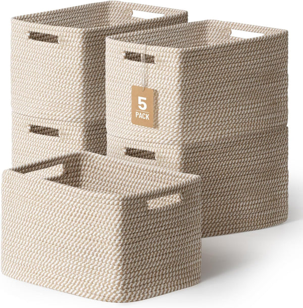 5 Pack Woven Storage Baskets for Shelves, Decorative Basket Organizer Storage Bins
