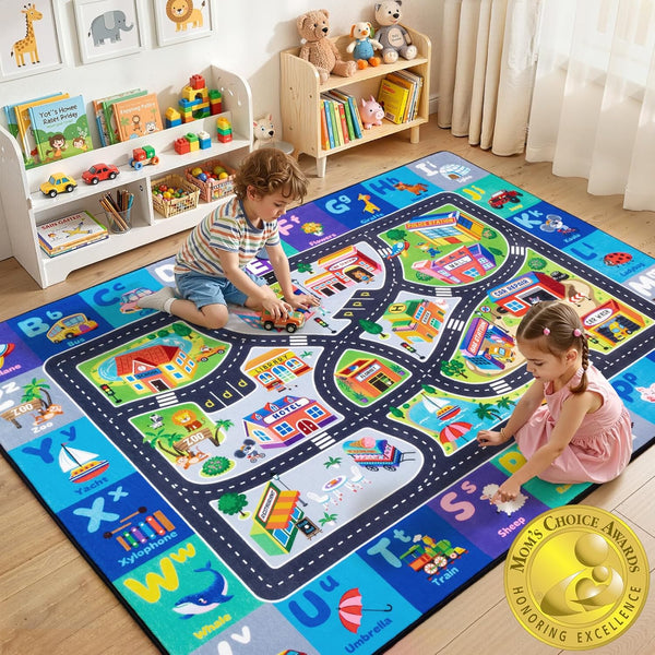 Rogara Car Rug Playmat, City Road Map Kids Rug, Educational Learning Play Mat,