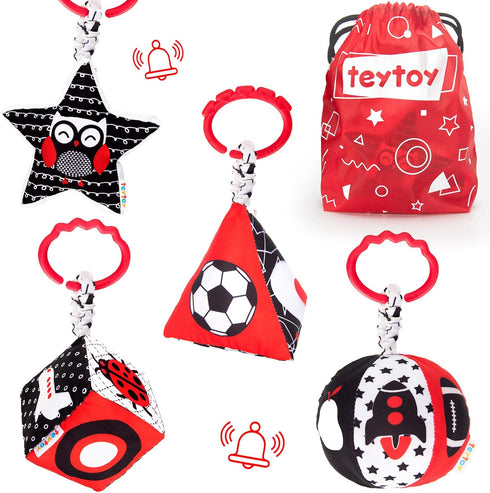teytoy High Contrast Baby Stroller Toy, Black and White Infant Pattern Rattle, Easy Clip Hanging Toy for Newborns