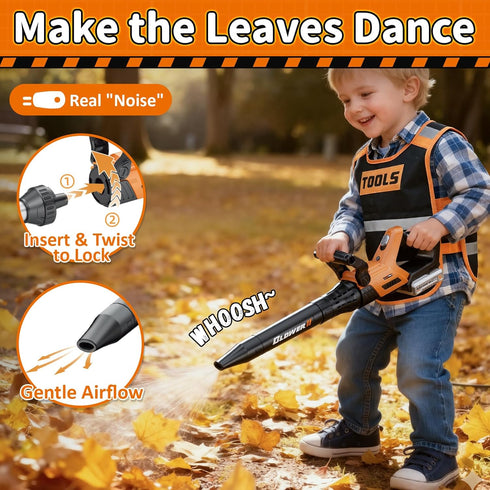 Set 2-in-1 3+ KidBloom Kids Gardening Tools with Vest, Kids Lawn Mower & Kids Leaf Blower with Lights & Sounds, Toy