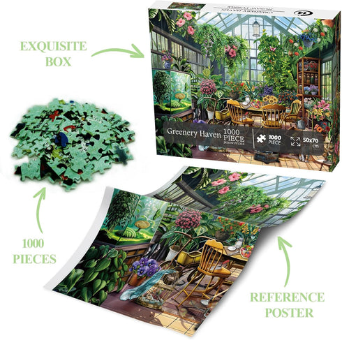 BBOLDIN 1000 Flower Plant Garden Puzzle Pieces for Adults, Spring Greenhouse Jigsaw Puzzle Botanical, Colorful Floral
