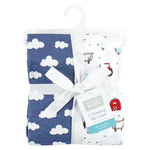 Hudson Baby Unisex Cotton Changing Pad Cover - Farm Animals Design, One Size