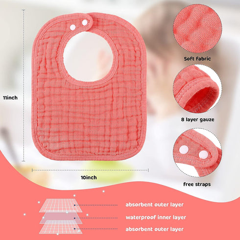 Tatuo 8 Pieces Baby Muslin Bibs & Burp Cloths Set, 20 x 10 Inch