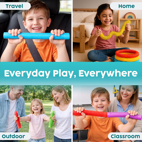 3+ 8 Pack BUNMO Pop Tubes - Sensory Toys - Fidget Toys - Imaginative Play & Stimulating Creative Learning - Hours