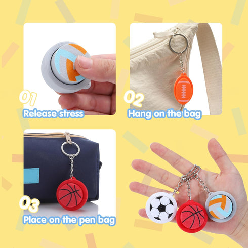 12 3D JOYIN Pcs Sports Balls Fidget Clicker Toys, Printed Sensory Toy Clicker Keychain Fidget Toys for Relief Stress