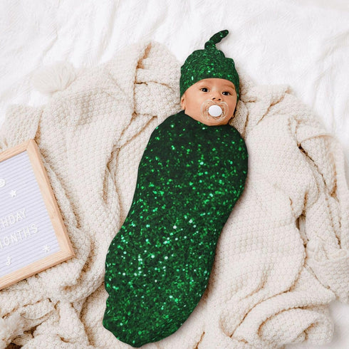 DDTKLSNV Set,Green Newborn Swaddle Blanket with Beanie Hat Sequin Sparkle Newborn Receiving Blankets Baby Swaddle Wrap