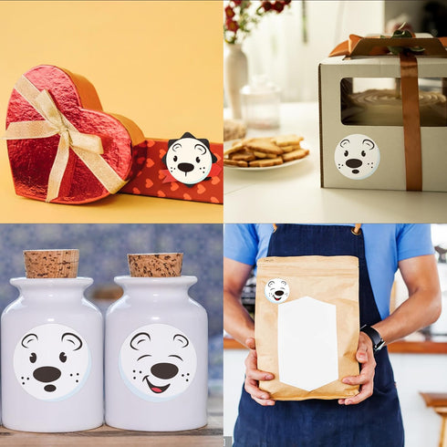 Hybsk Cute Polar Bear Face Stickers, 1.5" Round Cartoon White Bear Labels, 500pcs per Roll, Animal Stickers