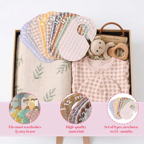QFGasre Closet Closet 8 24+ 8pcs Baby Dividers Nursery Decor Baby Clothes Organizer Double-Sided Clothes Size Hanger
