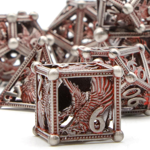 Hollow Metal Dice, HNCCESG DND Dice 3D Eagle Design, 7 pc Bloody Dice Set for Dungeons and Dragons