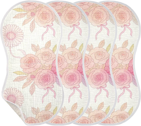 decor gift 4 Pack 22x11in Cotton Burp Cloths Large Easy Care Pink and White French Floral Feed Cloth for Unisex Babies