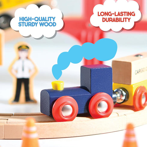 Play22 Set 38 Set 3-4 Wooden Train Toddler Toys - Pieces Wood Train Track for Toddlers Years with Crane, Bridge