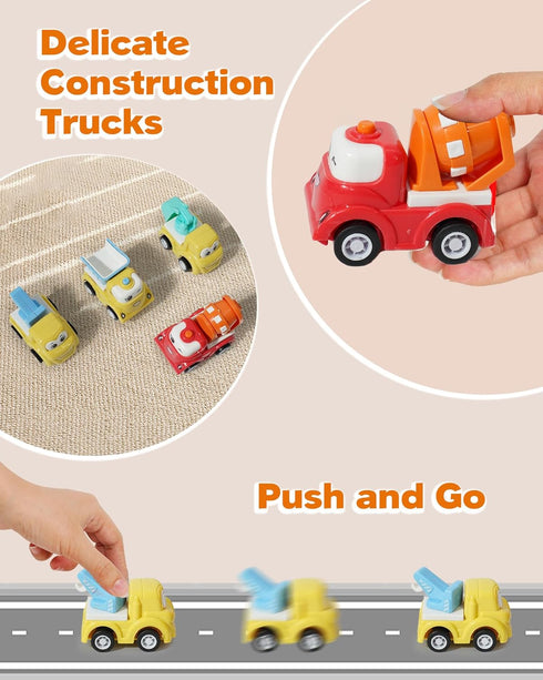 Construction Car Carrier Toys Set for 3-6 Years Old, 4 Small Cartoon Cars, Sound and Light Big Truck with Slide