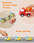 Construction Car Carrier Toys Set for 3-6 Years Old, 4 Small Cartoon Cars, Sound and Light Big Truck with Slide