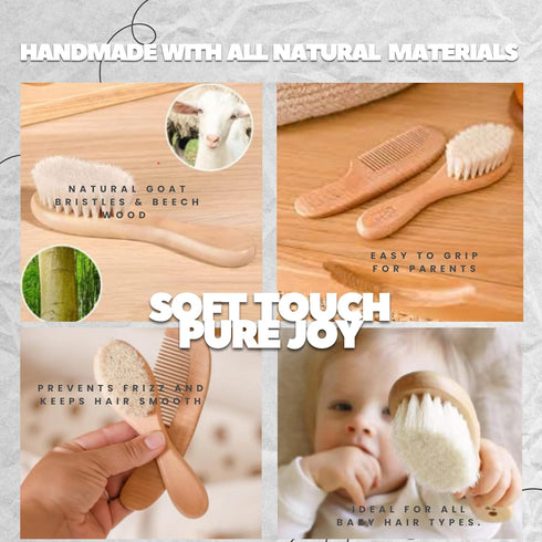 LEAFLINE HUB Set Set Baby Hair Brush and Comb for Newborns Soft Baby Brush with Gentle Goat Bristles Ideal Newborn Hair