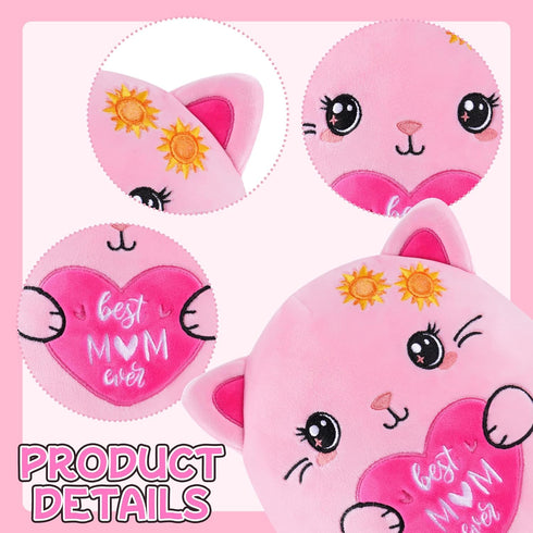 10-Inch Best Mom Ever Gifts, Pink Cat Stuffed Animal Mom Birthday Gift from Daughter Son, Unique Present Ideas