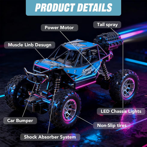 NXD 1:18 4WD 2.4 6 7 8 9 10 11 12, RC Truck, Remote Control Car with Spray & Light, All Terrain Off-Road Monster Truck
