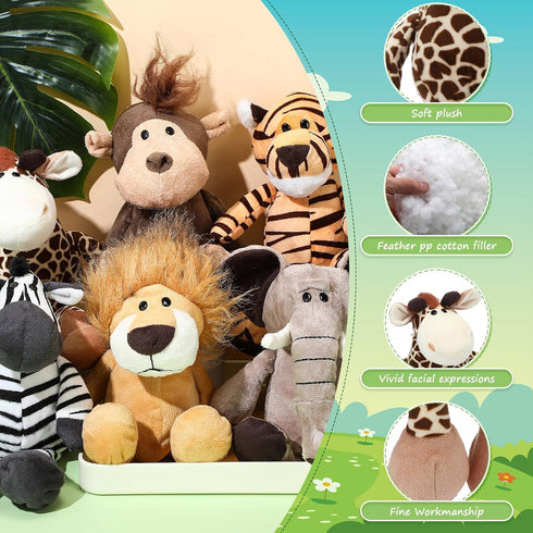 12 8 Inch Set HyDren Pieces Safari Stuffed Animals Jungle Animal Toys Boys Girls Plush Forest Animals Lion Elephant