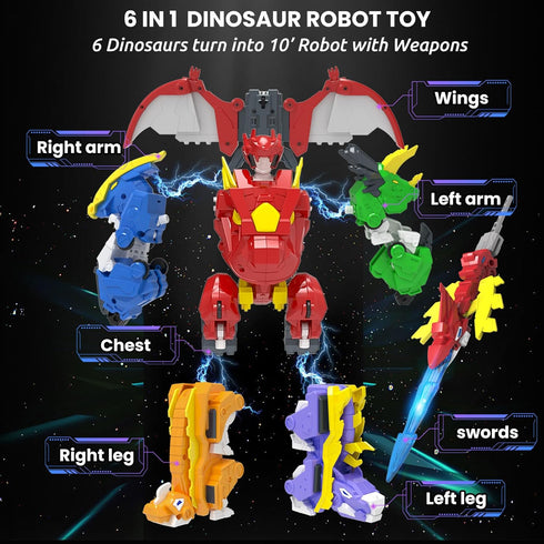 6-in-1 6 6 7 8 9 Wenbeier Robot Dinosaur Toy Transforming Robot Toys Take Apart Toys Including Dinosaur Action Figures