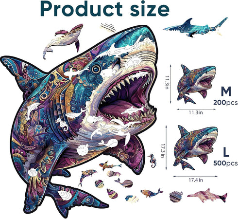 500 17.3 17.4 Inches Delobil Wooden Puzzles for Adults, Shark Jigsaw Puzzles Pieces, Unique Shape Puzzles with Wooden