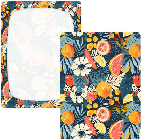 KICPOAY 52x28 Fruits Tropical Toddler Bed Crib Sheets Baby Crib Sheets Cover for Soft Mini Crib Mattress