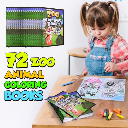 72Pcs 9"x11" (Pack 72) Zoo Animal Coloring Books Bulk for Kids - Animal Party Favors with Jungle Safari Animals