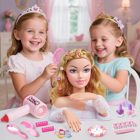 Set, 3 4 5 6 7 8+ Toylink Doll Head for Hair Styling Kids Makeup Blonde Bride Beauty Stylist Pretend Play Toy
