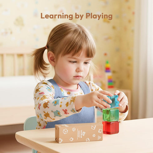 1 2 3 4 1-3 Woodtoe Large Building Blocks for Toddlers, Montessori Stacking Toys for Year Old Baby Boys Girls, No