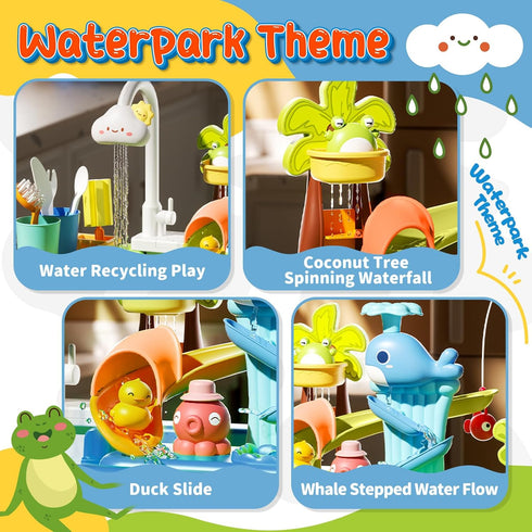 21" 4-in-1 Set H Play Sink with Running Water, Kids Kitchen Sink Toy with Electric Faucet, Mini Water Table