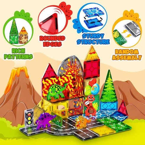 Magnetopia 3-5, Set 4-8 5-7, 3+ Dinosaur Toys Magnetic Tiles for Kids Lava Dinosaur World Magnet Tiles for Kids Ages