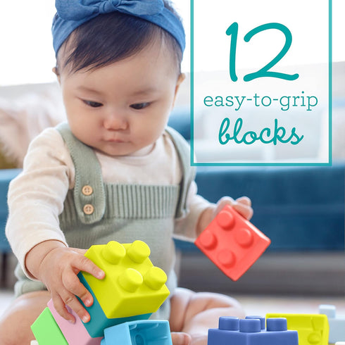 Infantino Super Soft Building Blocks, Easy-to-Hold for Babies & Toddlers, BPA-Free, 12-Piece Multi-Colored Set