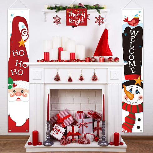 Sumind 3 Pieces Christmas Banner Decorations, Bright Santa Claus Snowman Red Welcome Merry Christmas Porch Sign
