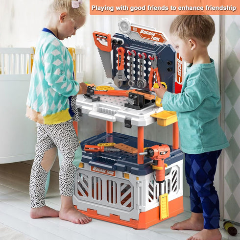 Kids Tool Bench - 4 in 1 Toy Workbench with Storage Box, 90pcs Electric Drill Tool Set for Ages 3-8