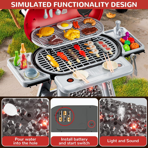 Yiwsnust Set Set Playset, 2 4-8 Kids Play Grill Kitchen Toys: BBQ Outdoor Toys Play Grill with Smoke Sound Light