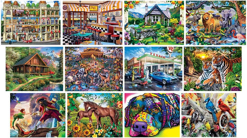12 Pack 12-Pack 500, 300, 100 MasterPieces Jigsaw Puzzles for Adults, Family, Or Kids - Artist Gallery Bundle