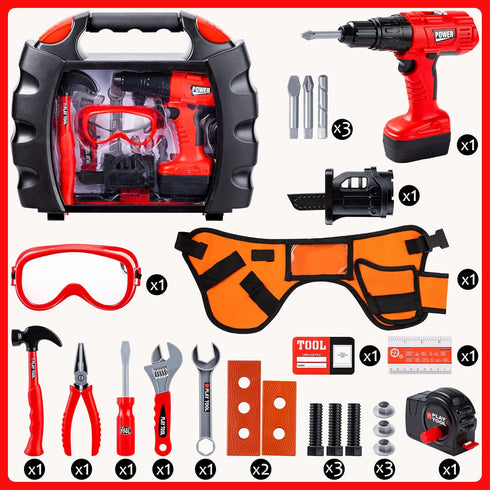 JOYIN 24Pcs Kid Tool Set, Pretend Play Toddler Tool Toy with Electric Toy Drill in Carry Case