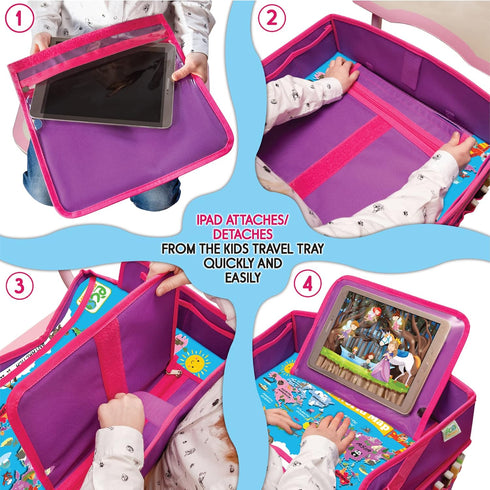 Kids Travel Tray, Waterproof Car Tray for Kids, Lap Desk with Storage for Toddler Travel