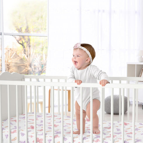Sweet Jojo Designs Fitted Baby Crib Sheets (Pink and Purple Shabby Chic Butterfly) for Girls, Infant Nursery, Toddler