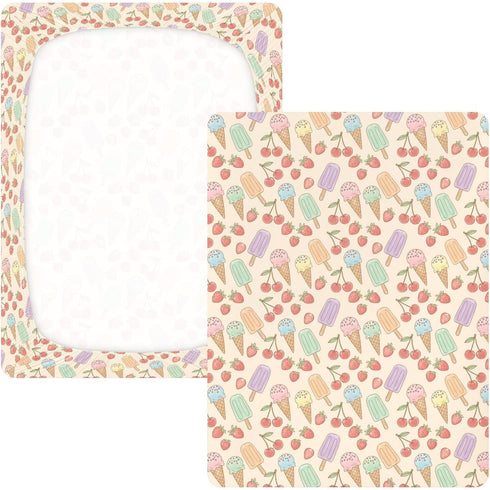 Jynexis 52x28 Ice Cream Cherries Beige Pattern Baby Crib Sheets, Cotton Fitted Crib Sheet, Soft Breathable, Fits