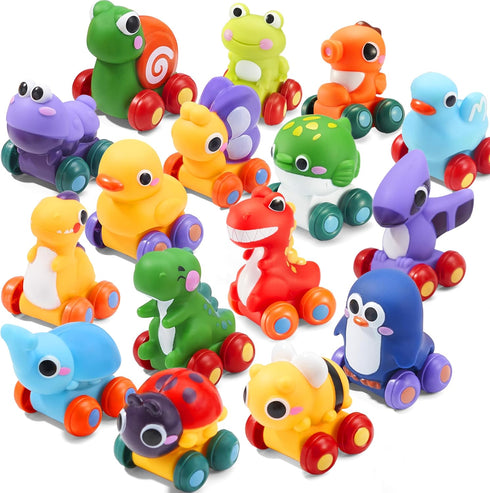 JOYIN Animal Cartoon Cars, Soft Rubber Toy Car Set, Mini Vehicles, Bath