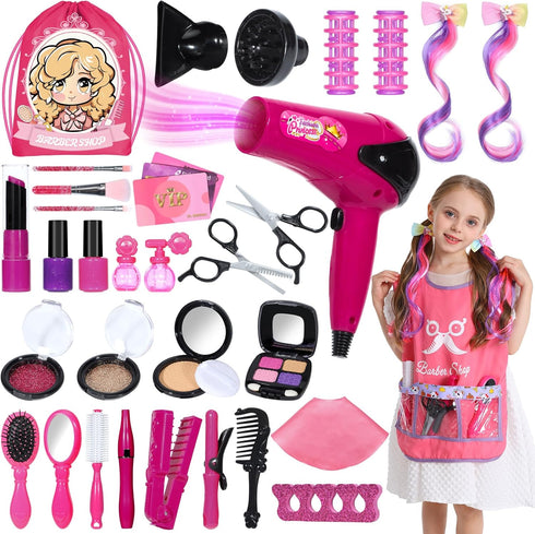 Mastom Hair Salon Toys for Girls, 36PCS Kids Pretend Play Makeup Sets, Dress