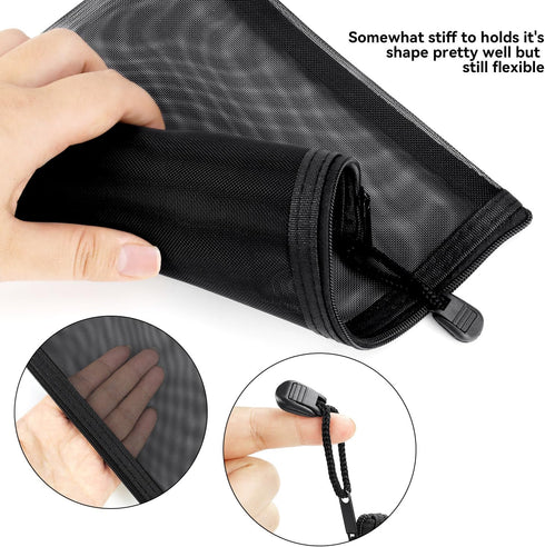 yuntop 6 (A5) PCS Mesh Pouch, Black Nylon Mesh Cosmetic Zipper Bags for Home Office Purse Diaper Bag