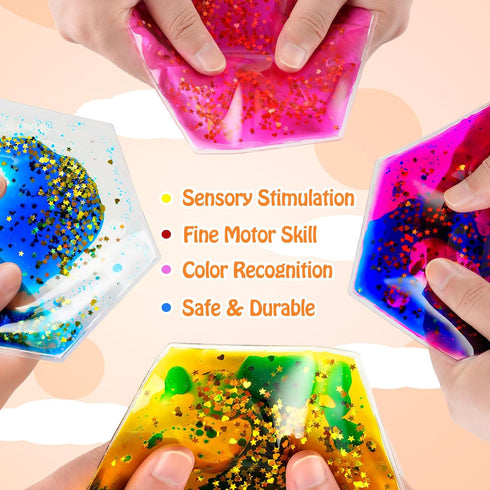 (6 Pack) Onyoloy Sensory Soft Gel Liquid Toys - Hexagon Sensory Motion Fidget for Autism Kids, Stress Relief & Focus