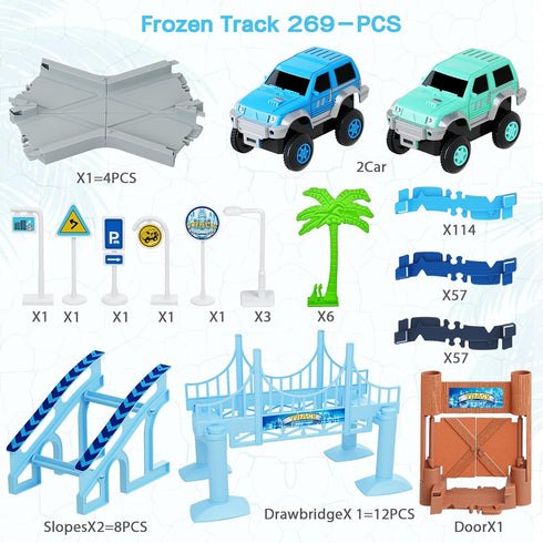 Track Car Toys, 269 PCS Racing Tracks Playset with 2 Cool Race Cars, Frozen World Race Road for Toddlers
