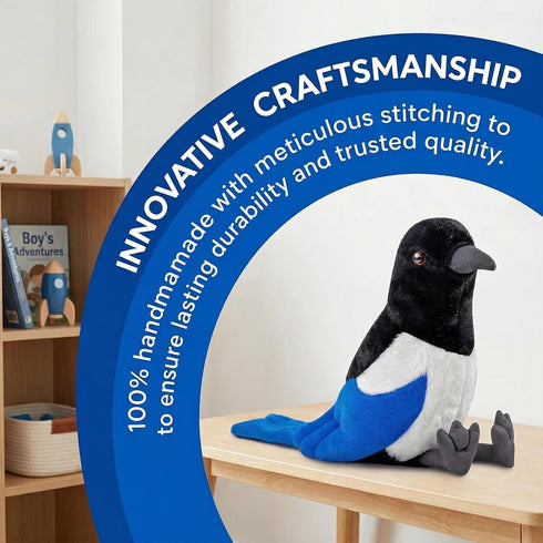 ZHONGXIN MADE 12inch Magpie Plush Toy - Realistic Black Magpie Bird Stuffed Animal, Cute Little Bird Raven Plush as