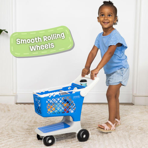 2+ Let's Go Shopping Pretend Scan & Sort Shopping Cart, Sturdy Plastic, Includes Pretend Food, Blue Shopping Cart