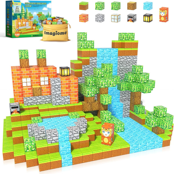 100PCS Magnetic Blocks - Build Mine Magnet World Forest Fox Adventure Set,