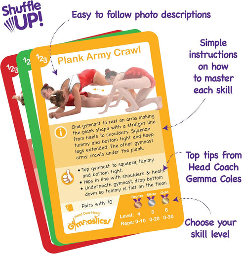 70+ 2 Shuffle Up Gymnastics Card Games - Fun & Active Skills Cards for Kids, Fitness Cards Develop Fundamentals