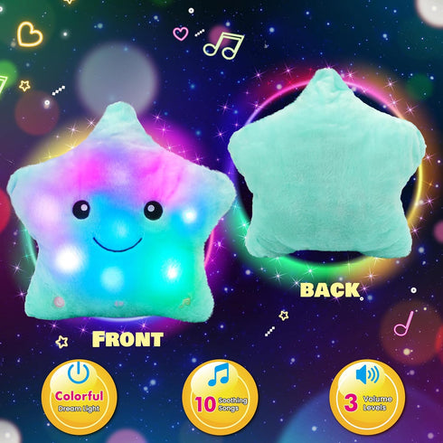 13" Cuteoy Musical Green Star Plush Pillow Glowing Twinkle Night Light Stuffed Animal LED Toys Adjustable Volume