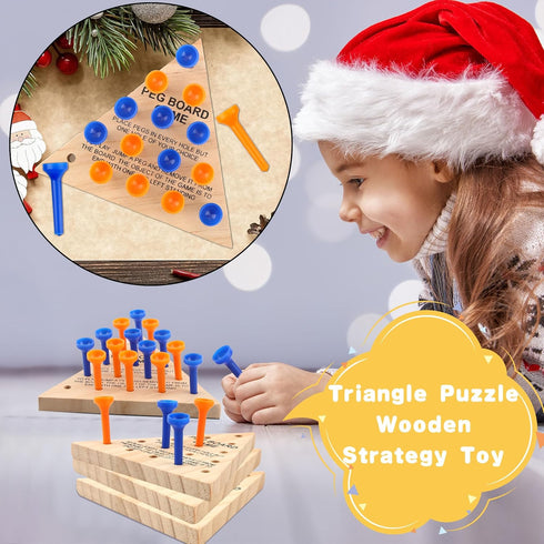 8 Packs Wooden Triangle Peg Games, Family Wooden Board Game Learning Puzzles for Travel and Gathering