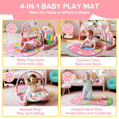 Tummy 0 3 6 9 12 Baby Play Mat Kick and Play Piano GymBaby Floor Play Gym Time MatBaby Activity Mat with Music Lightsat
